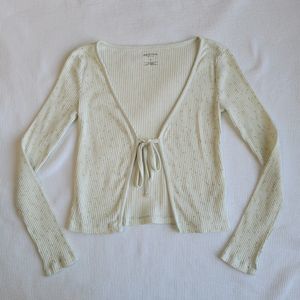 ARIZONA JEANS CO Cream Cardigan Size S Ribbed Tie Front Y2K Micro Floral